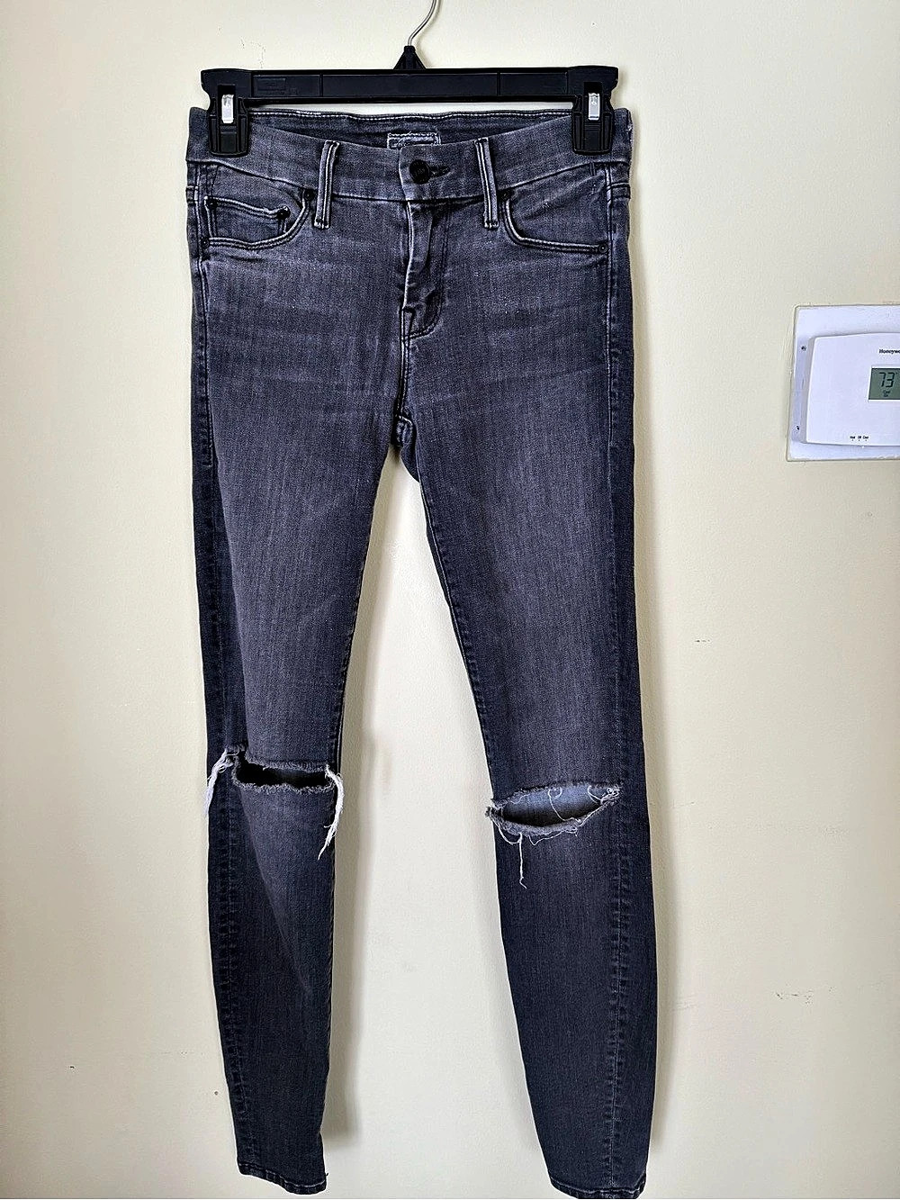 MOTHER The Looker Skinny Jeans Distressed Skinny Jeans Gray Waist 24